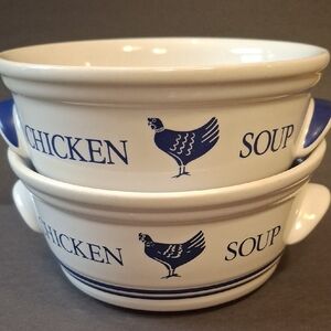 Elegant Blue and White Chicken Soup Bowls